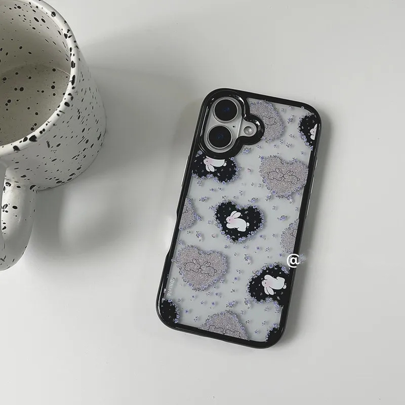 Y2K Phone Accessories - جراب هاتف أكريليك بتصميم أرنب وردي